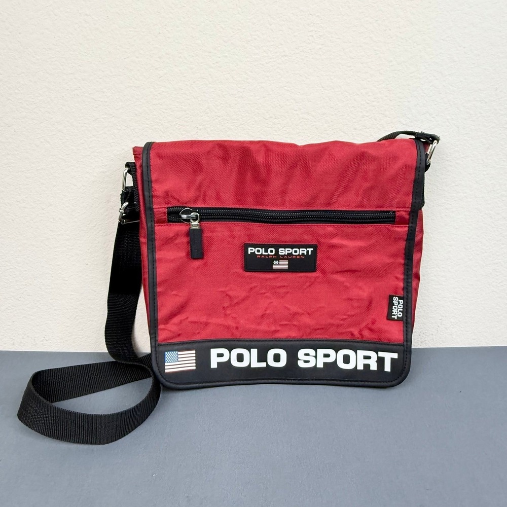 Vtg 90's Polo Ralph Lauren Polo Sport Shoulder Messenger Bag Crossbody Red